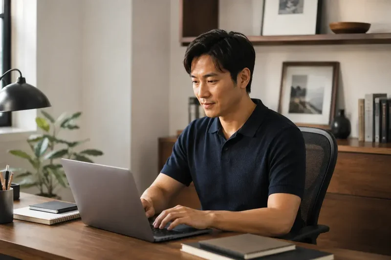 Business owner working on a laptop in his office