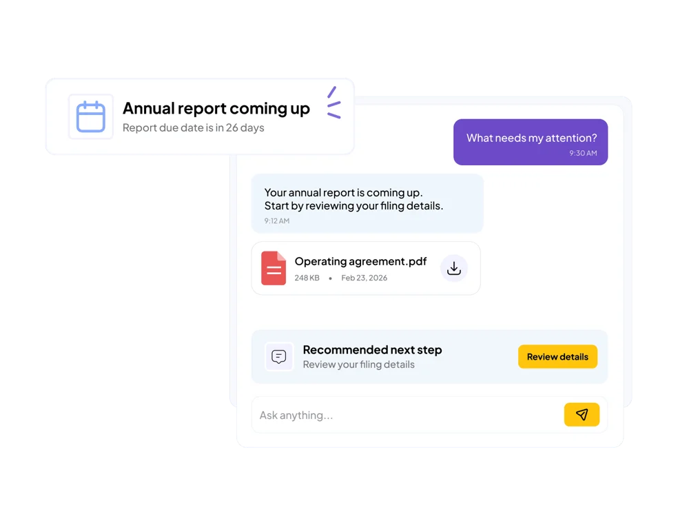 Astra flagging an upcoming annual report deadline and recommending the next step