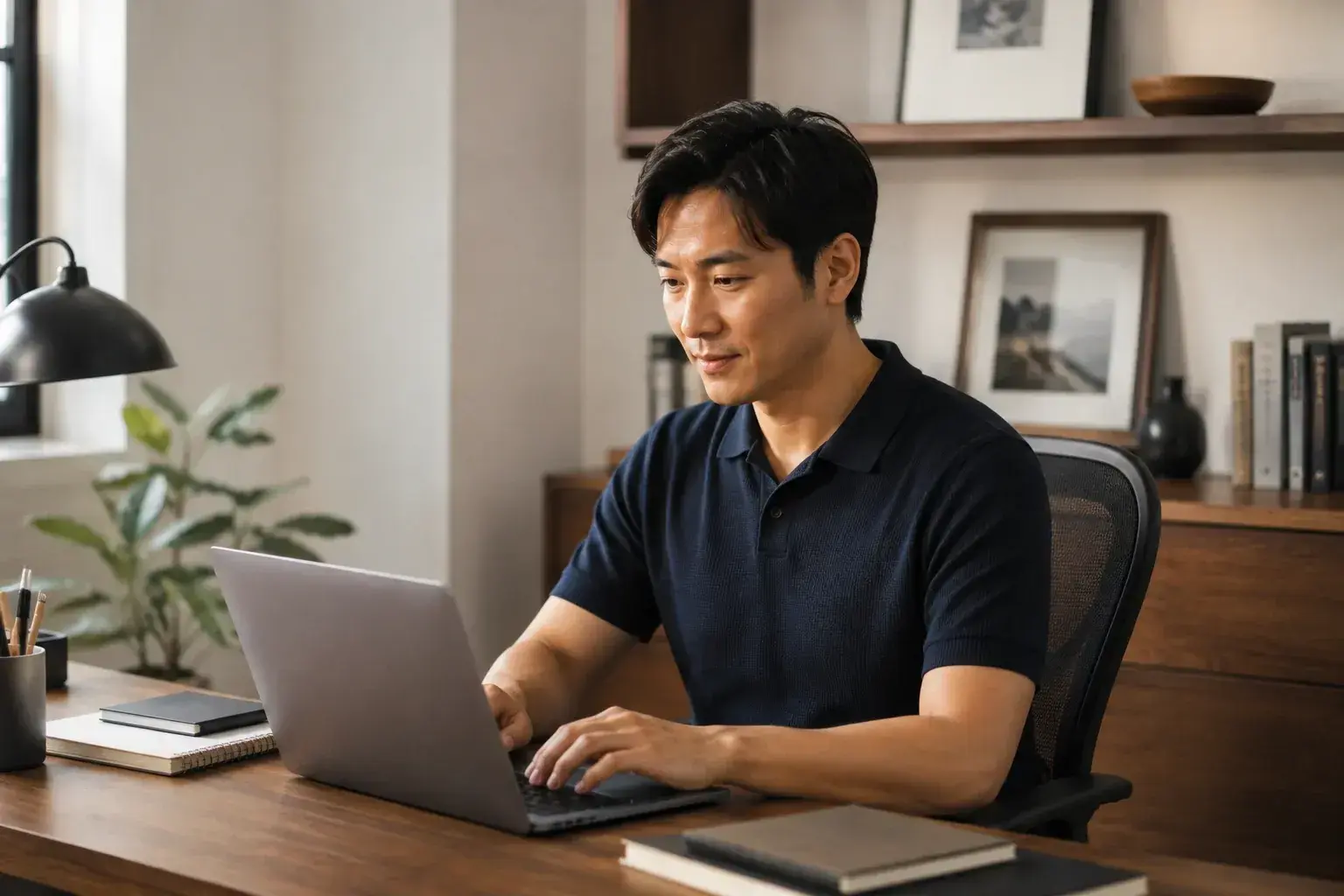 Business owner working on a laptop in his office