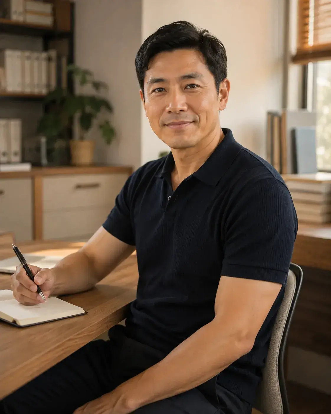 Independent consultant seated at his workspace