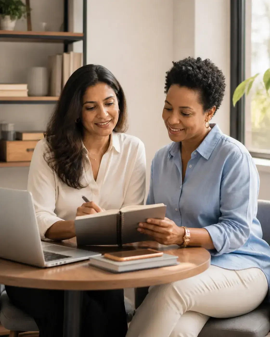 Two business owners working together at a laptop