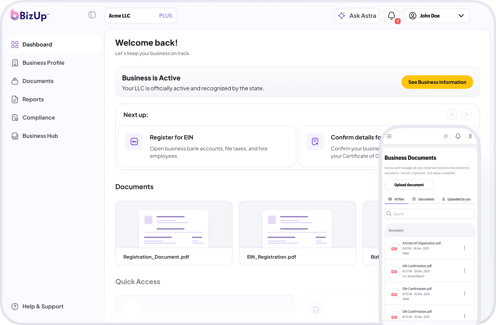BizUp dashboard